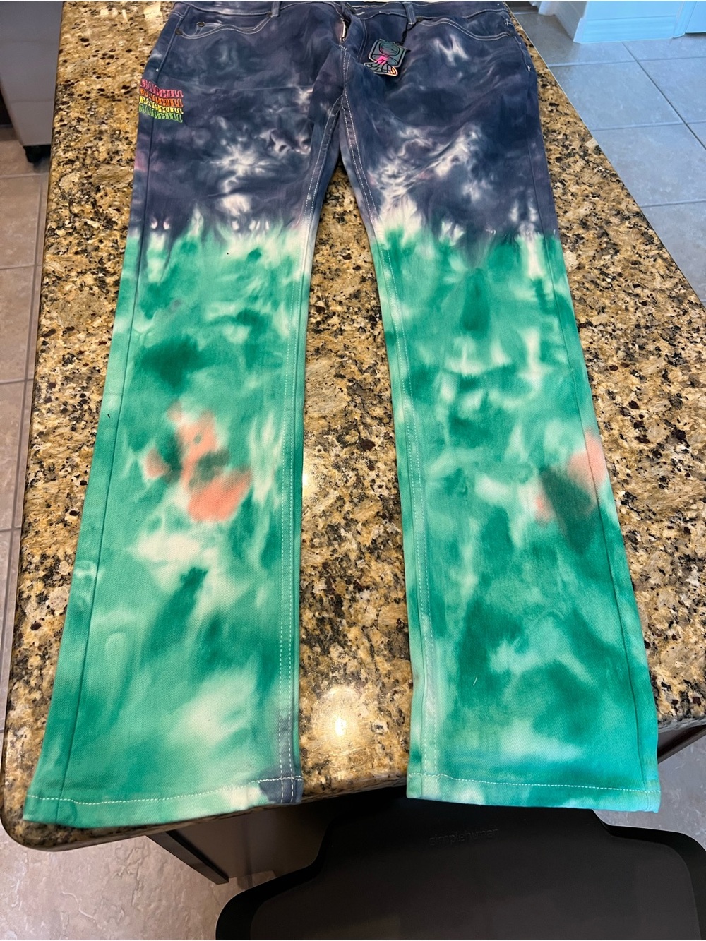 Men's Slim Tie-Dye Jeans in Green & Navy